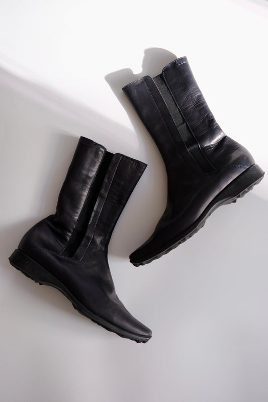 2000s Jil Sander midnight blue leather chelsea boots