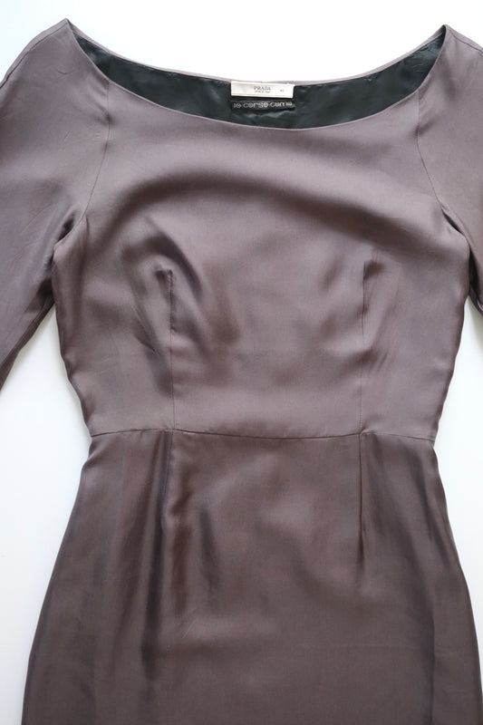 Vintage Prada 10corsocomo purple grey satin silk midi dress