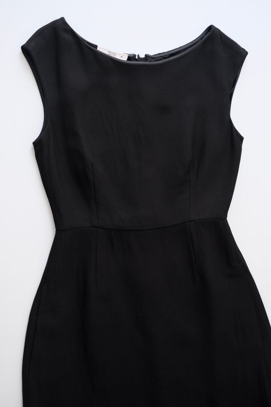 2000s Prada tailored black shift midi dress