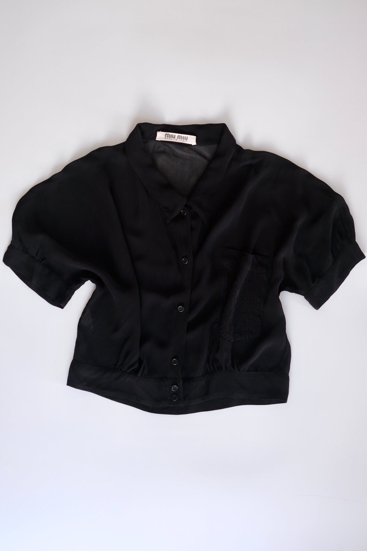 Miu Miu SS 1995 sheer black cropped button-up shirt