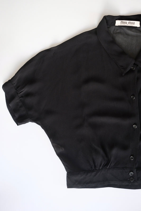 Miu Miu SS 1995 sheer black cropped button-up shirt