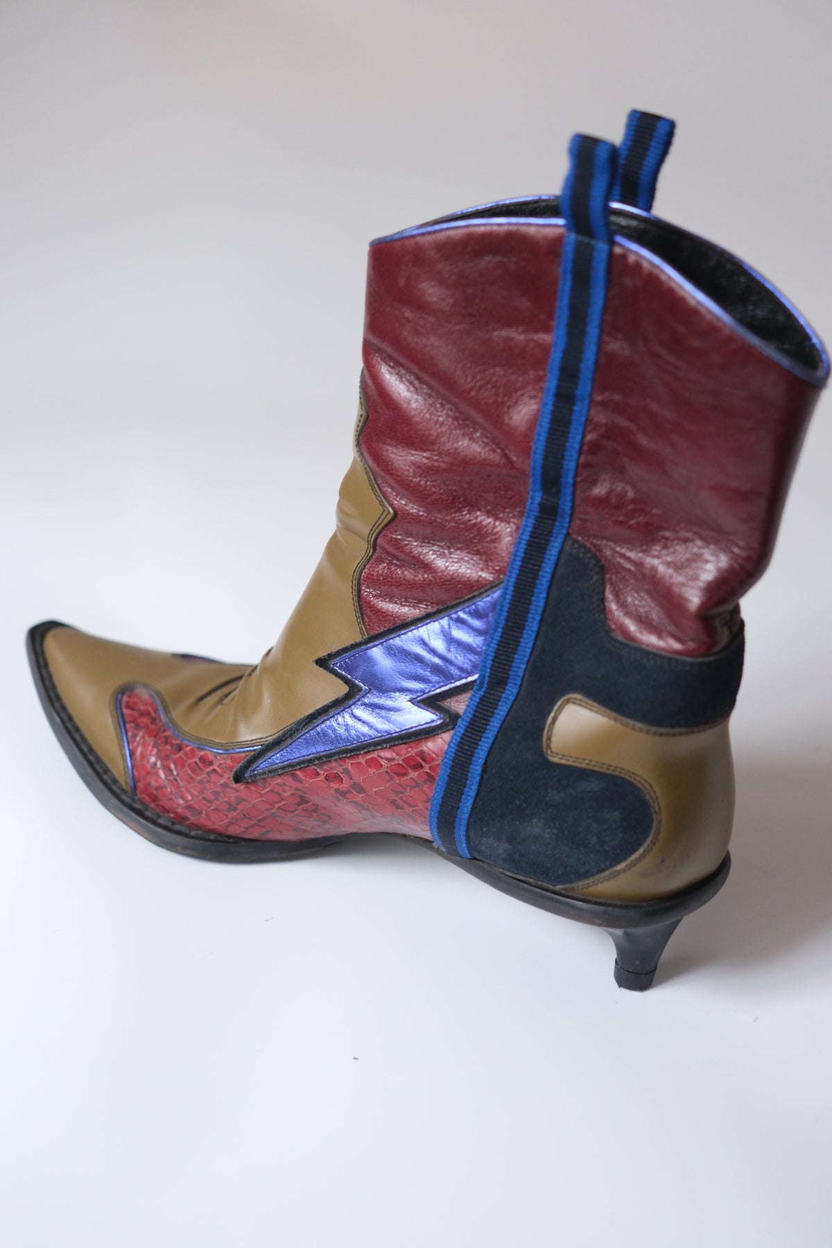 Miu Miu SS 2000 lightning bolt kitten heel cowboy boots