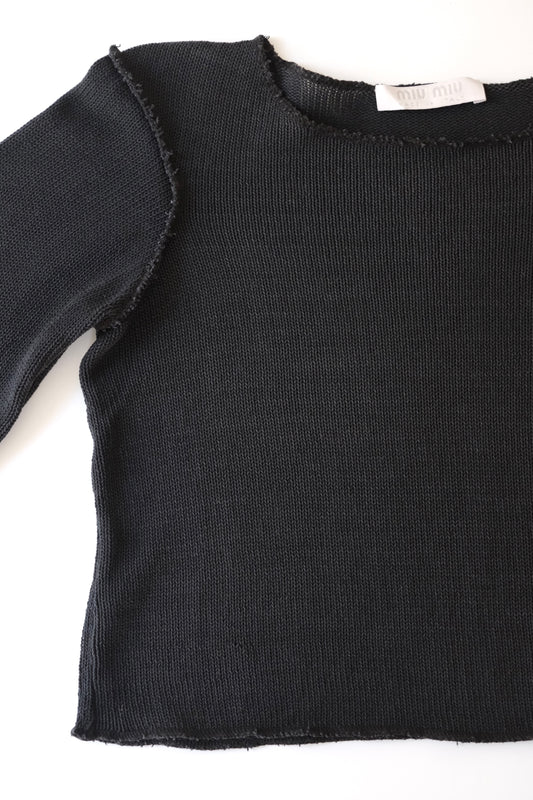 Miu Miu SS 2001 black cropped long sleeve cotton knit