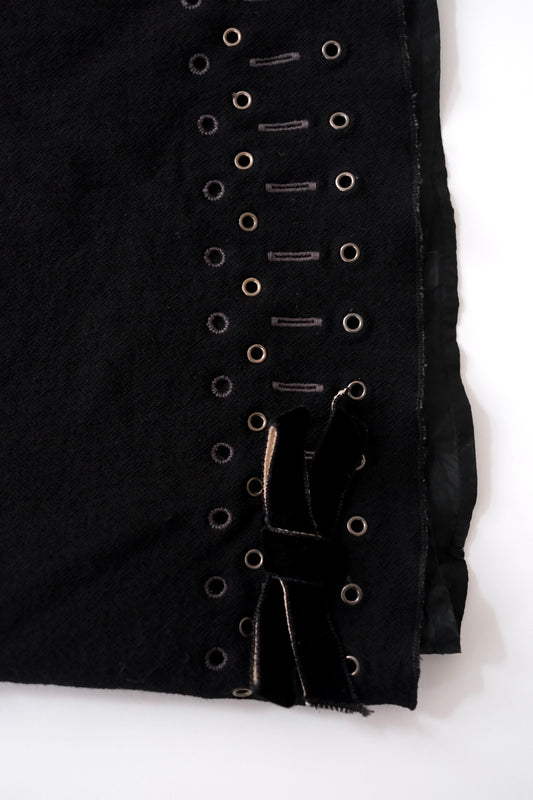 Prada FW 2004 black wool bias cut knee-length skirt