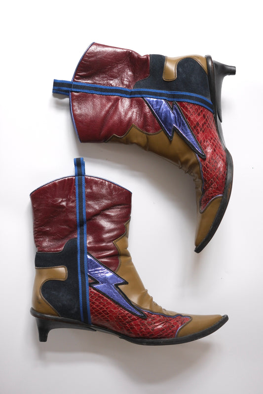 Miu Miu SS 2000 lightning bolt kitten heel cowboy boots