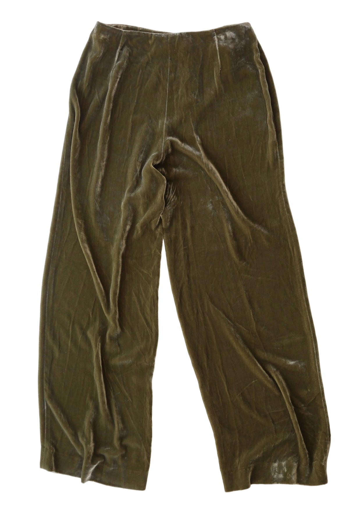 Emporio Armani olive green crushed velvet wide leg trousers