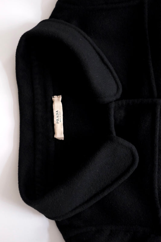2000s Prada black wool angora straight cut coat