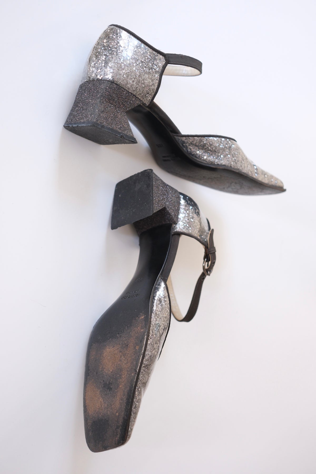 Miu Miu FW 1998 glittering silver mary jane heels