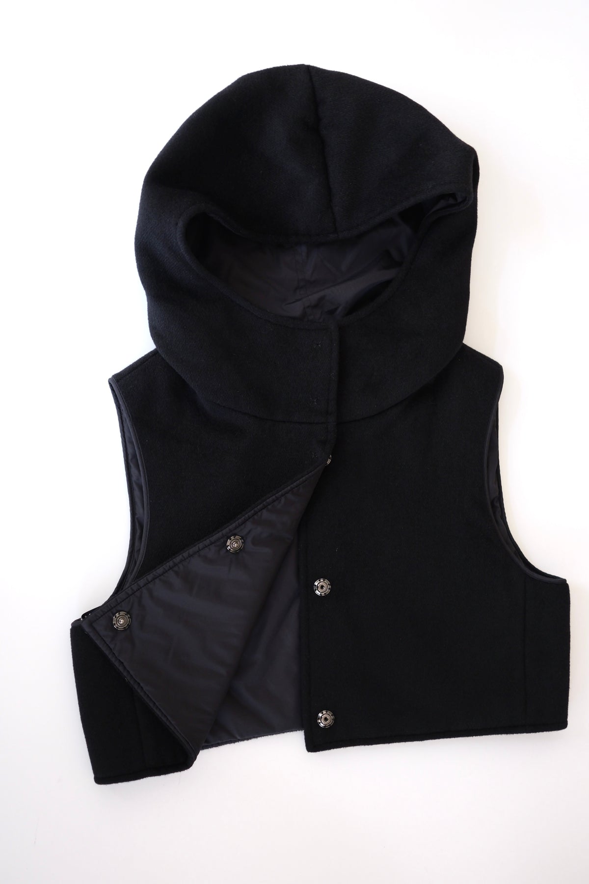 Max Mara two piece black wool tailored coat with hood