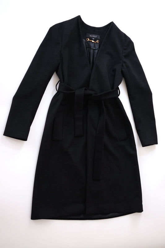 Gucci by Frida Giannini black wool wrap coat with removable lapels