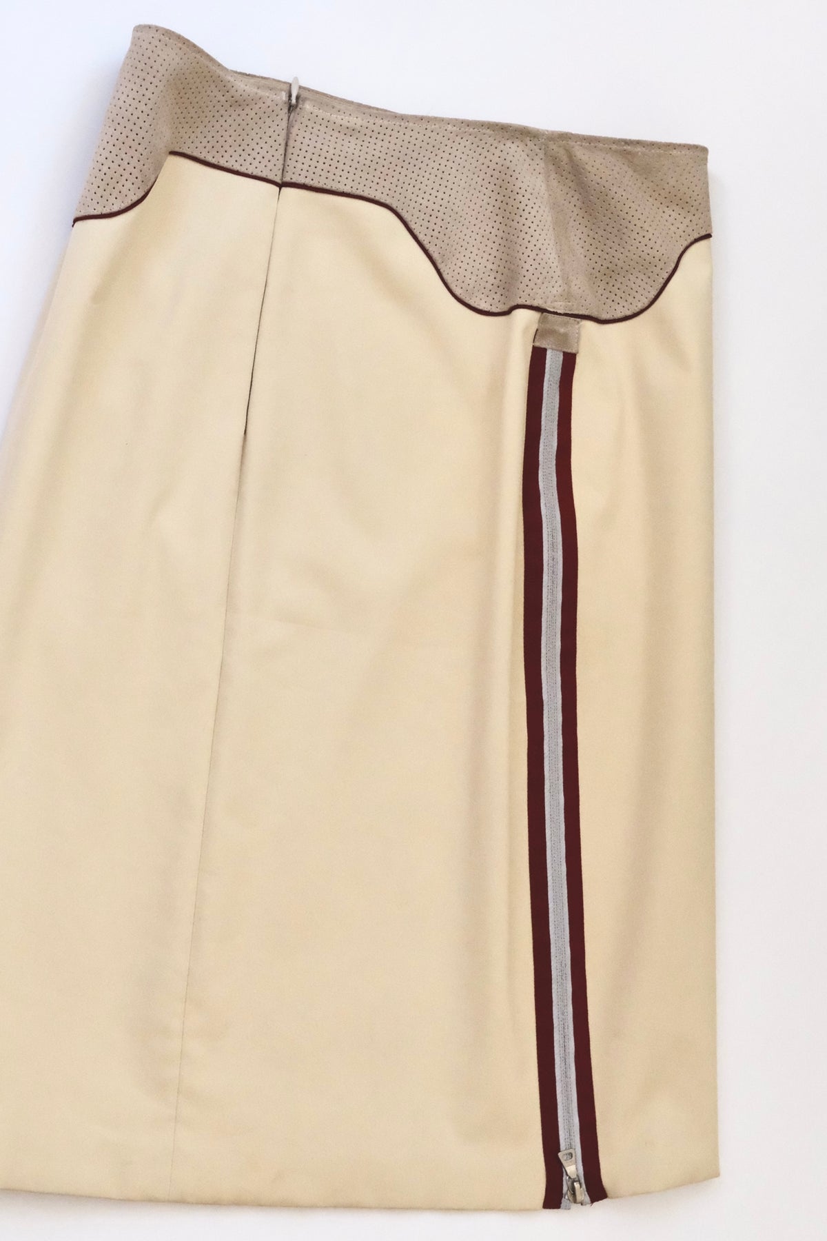 1990s Prada beige zip-up midi skirt