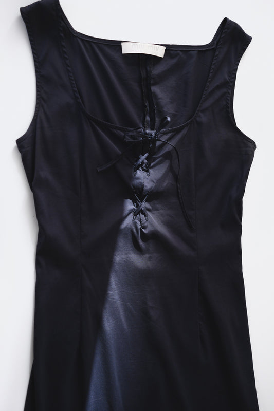 Miu Miu SS 1998 dark blue silk mini dress
