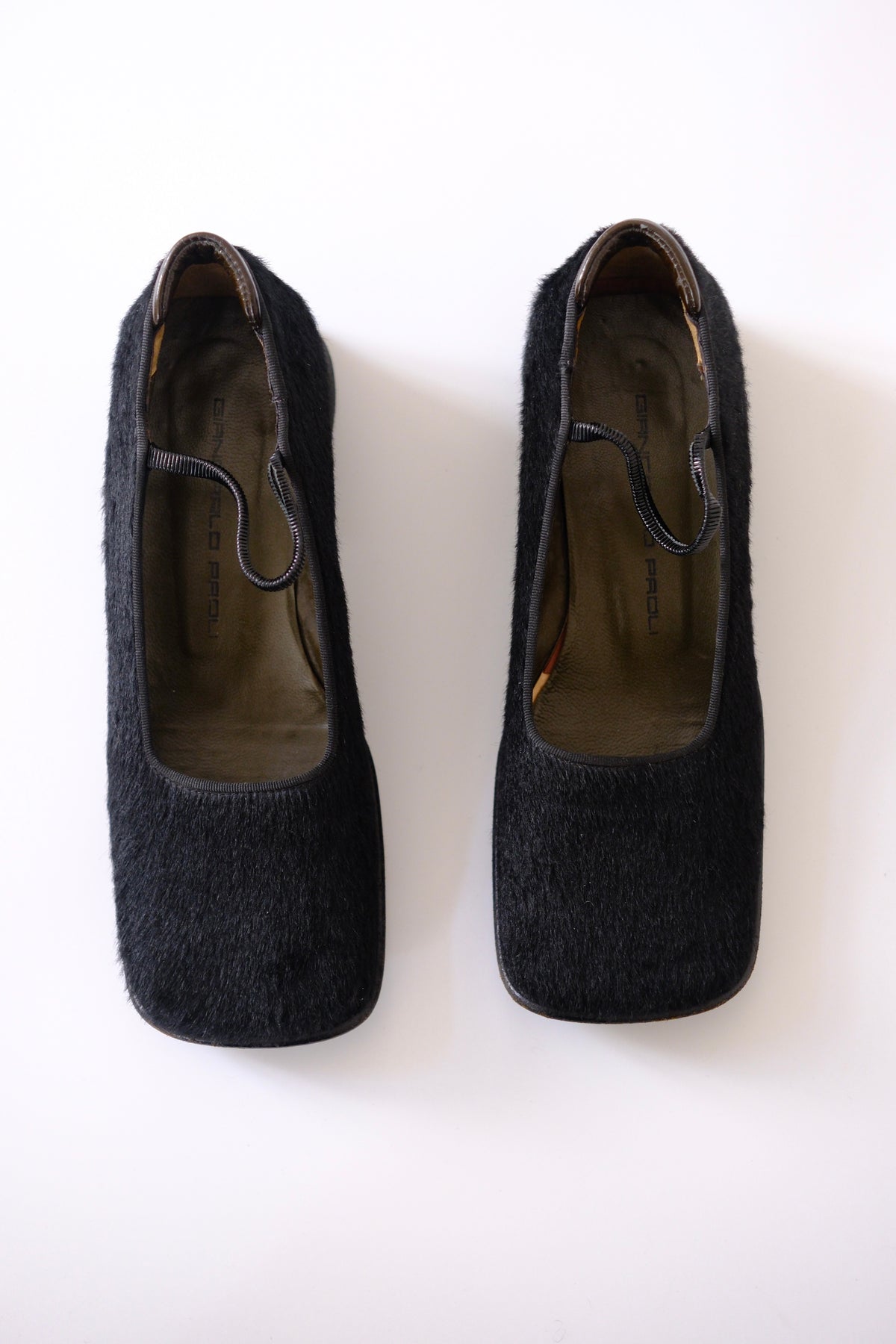 Gianfranco Paoli black ponyhair square toe mary jane flats
