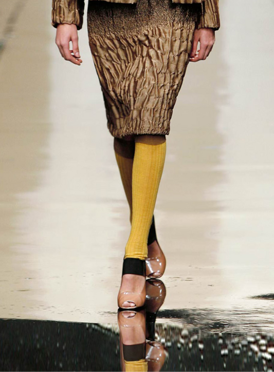 Prada FW 2007 black to gold ombré textured wool silk blend skirt