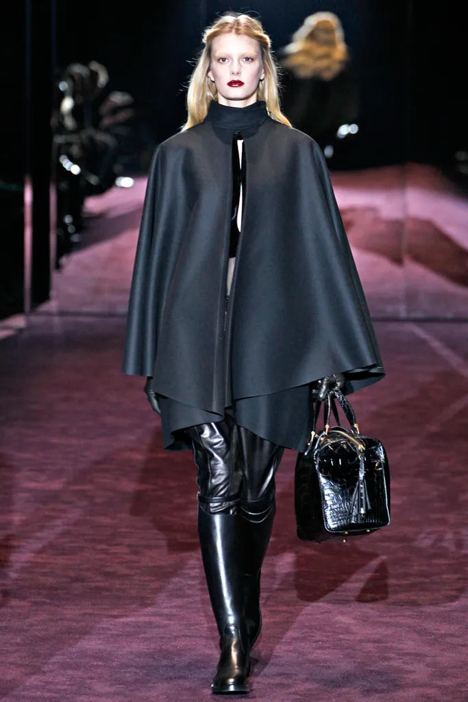 Gucci by Frida Giannini black wool wrap coat with removable lapels