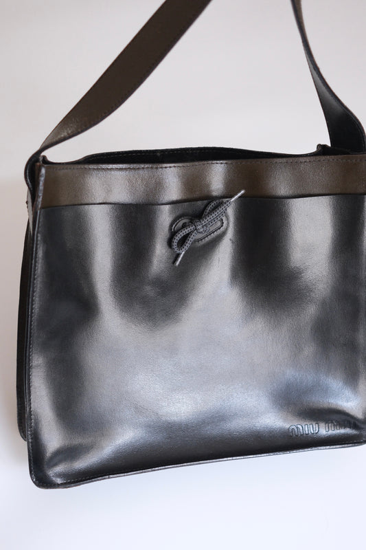 Miu Miu FW 1999 large khaki black leather butterfly shoulder bag