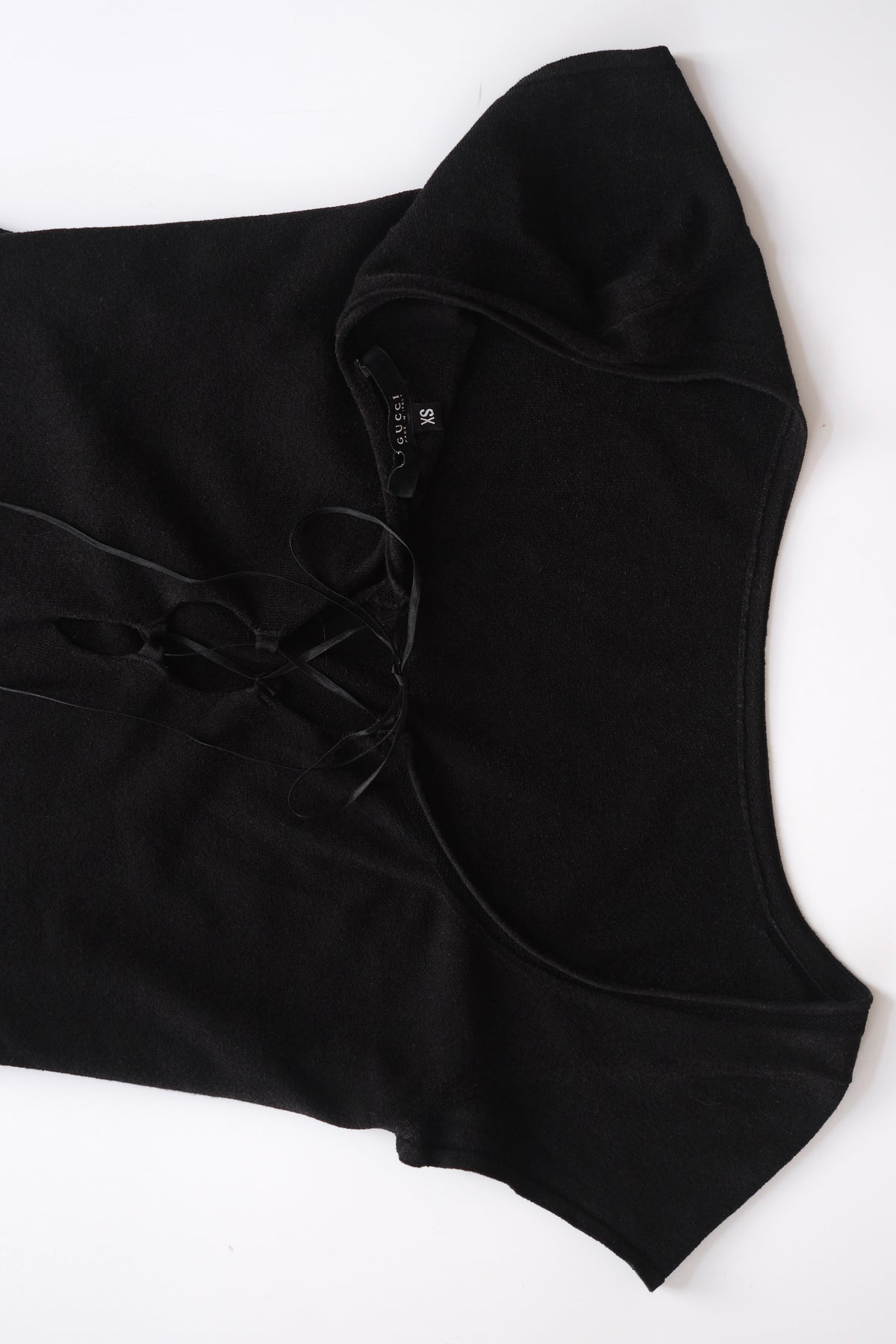 Gucci by Tom Ford black cap sleeve front-tie knitted top