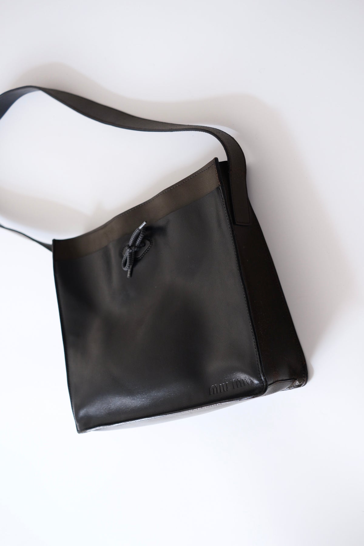 Miu Miu FW 1999 large khaki black leather butterfly shoulder bag