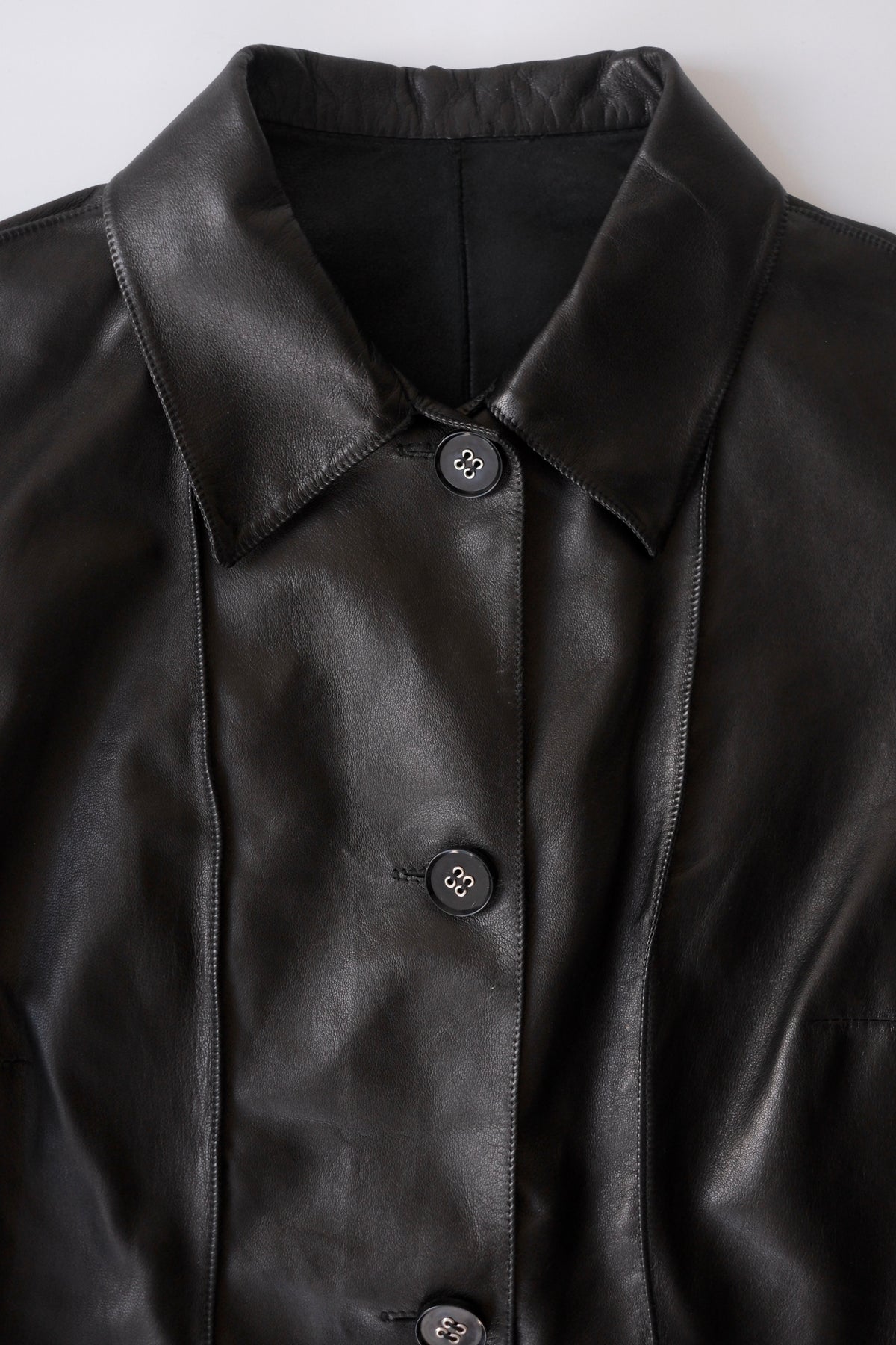 Vintage black leather tailored button-up shirt