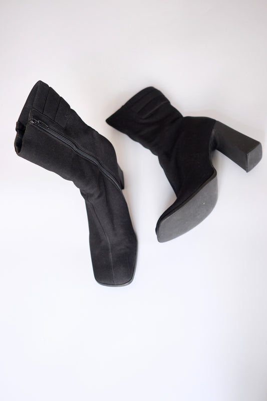 Miu Miu SS 1999 black square toe heeled boots