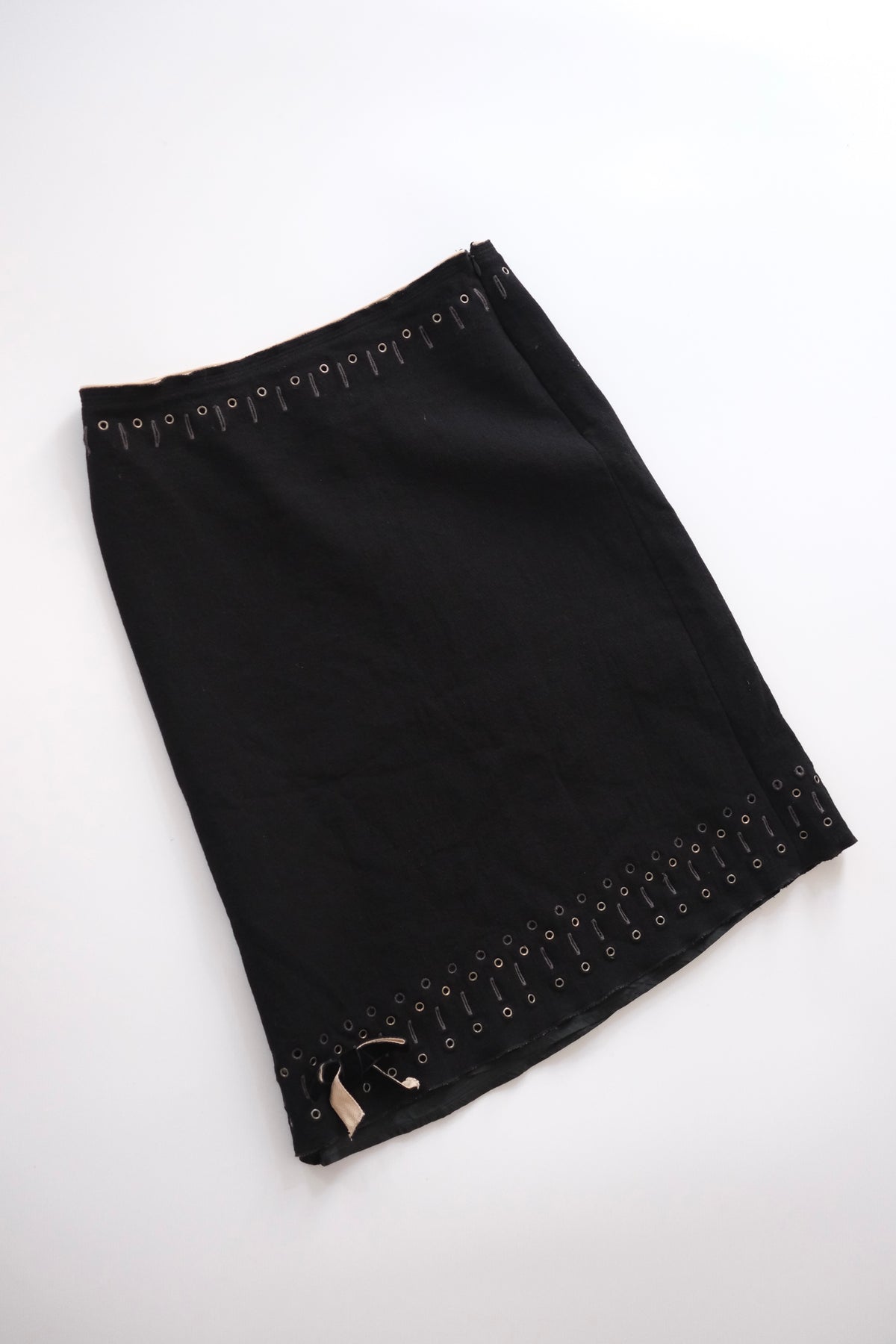 Prada FW 2004 black wool bias cut knee-length skirt