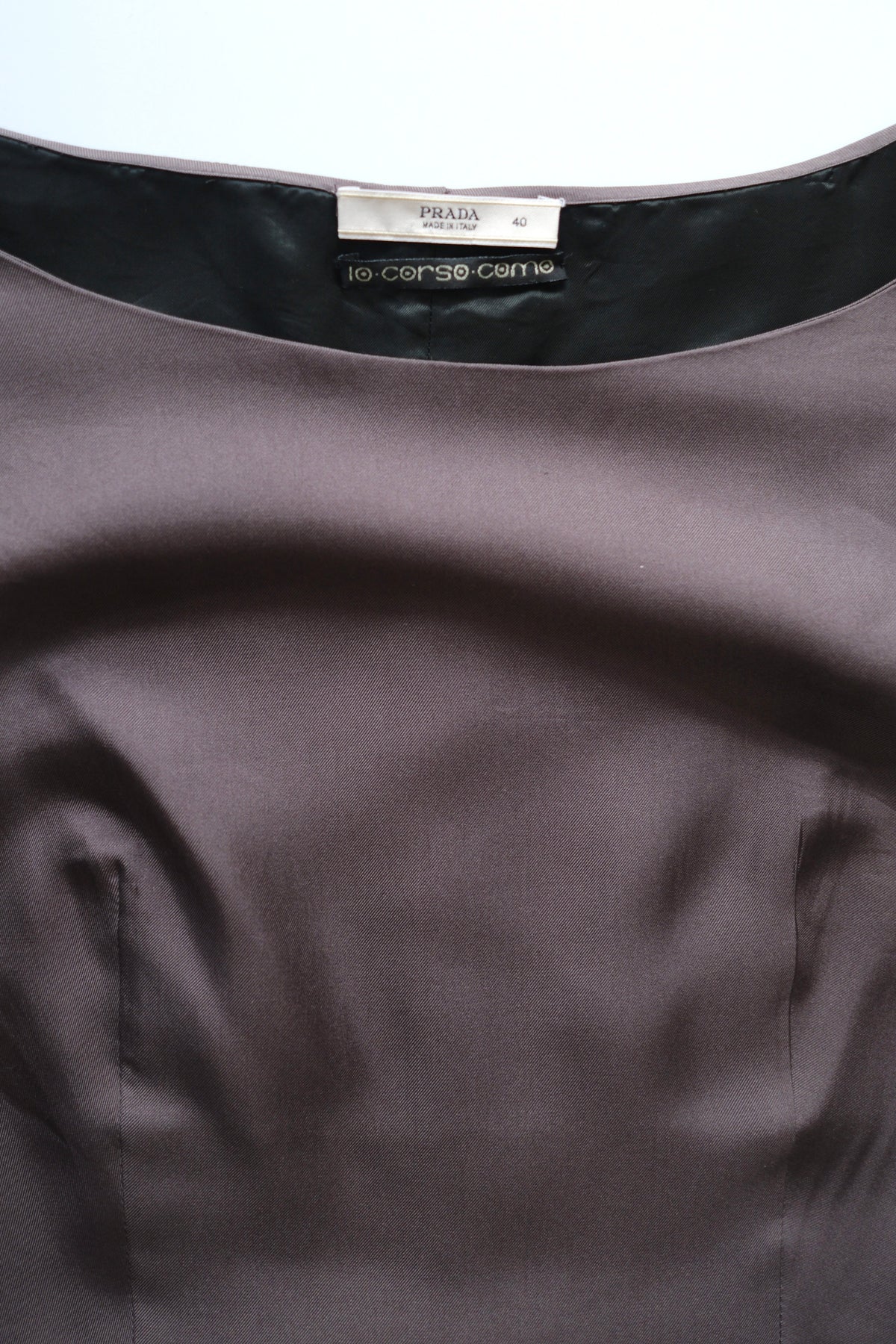 Vintage Prada 10corsocomo purple grey satin silk midi dress