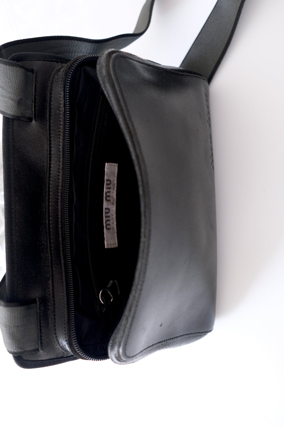 Miu Miu FW 1999 black leather crossbody bag