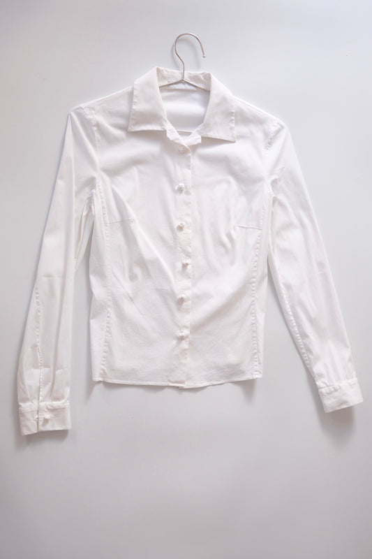 1990s Prada white cotton fitted button-up shirt
