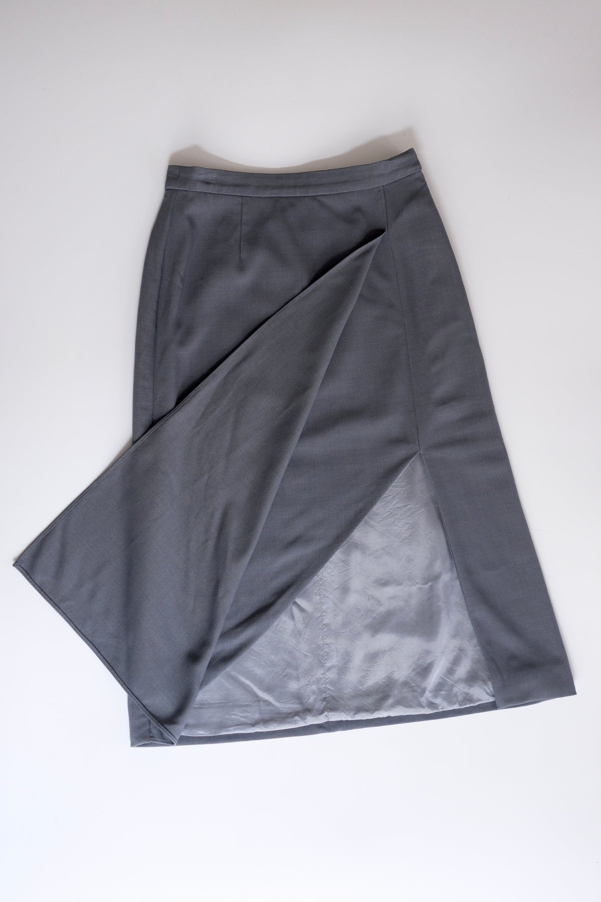 Vintage Giorgio Armani grey wool midi skirt with side slit