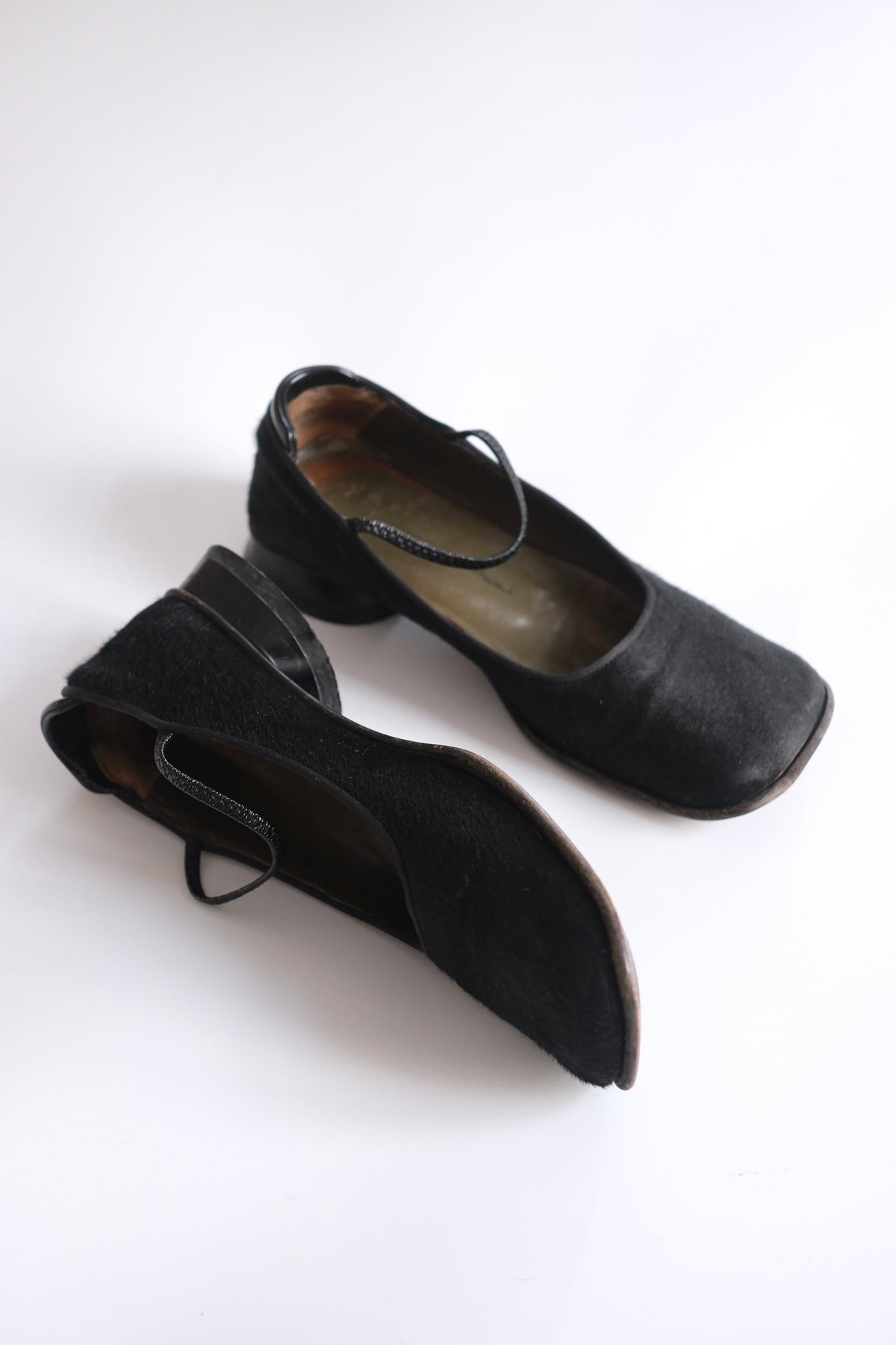 Gianfranco Paoli black ponyhair square toe mary jane flats