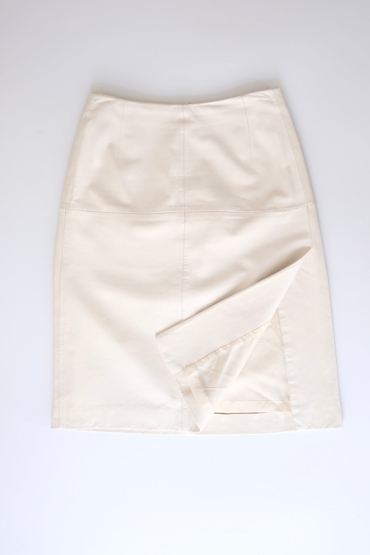 Vintage Escada off white leather midi skirt with slit
