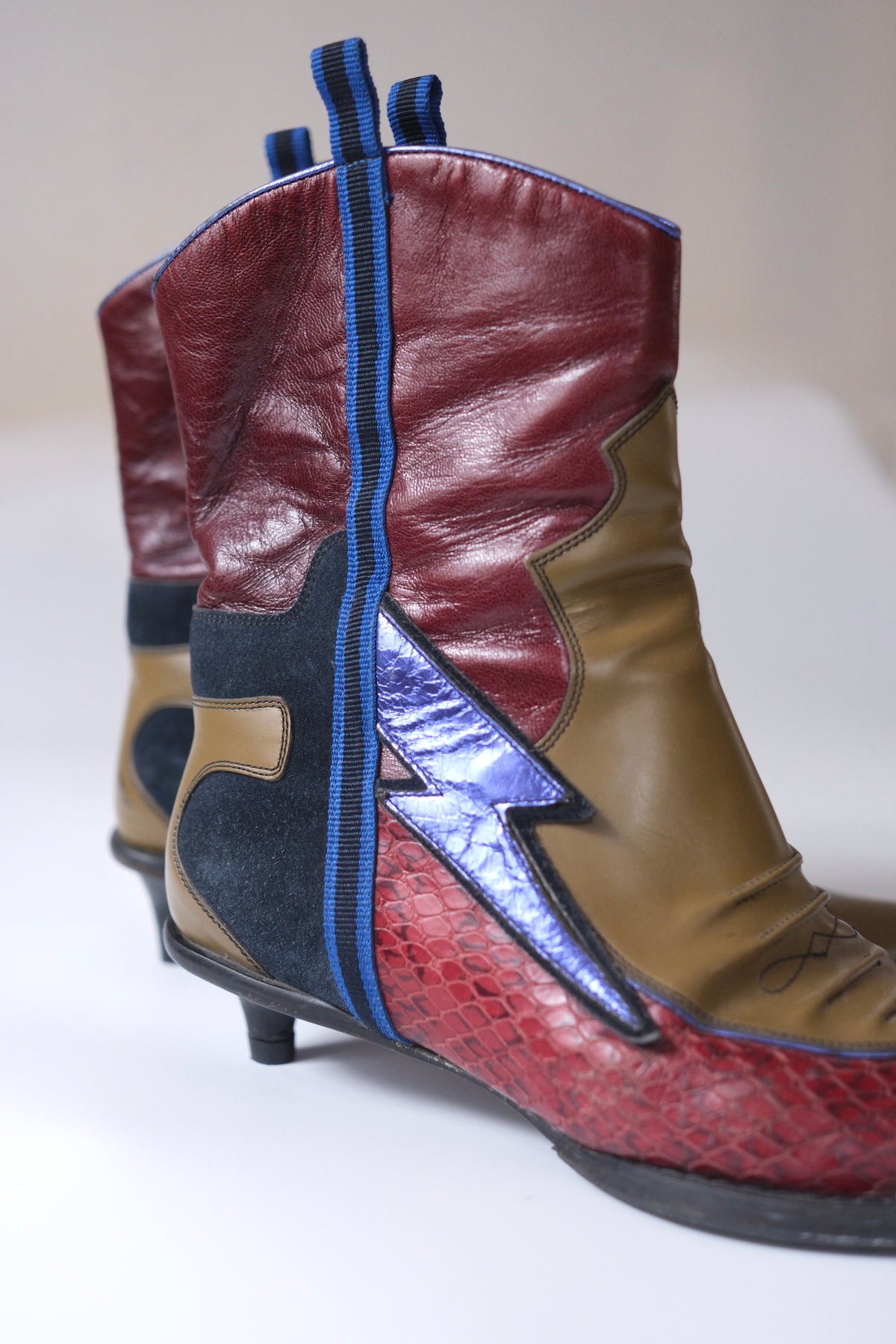 Miu Miu SS 2000 lightning bolt kitten heel cowboy boots