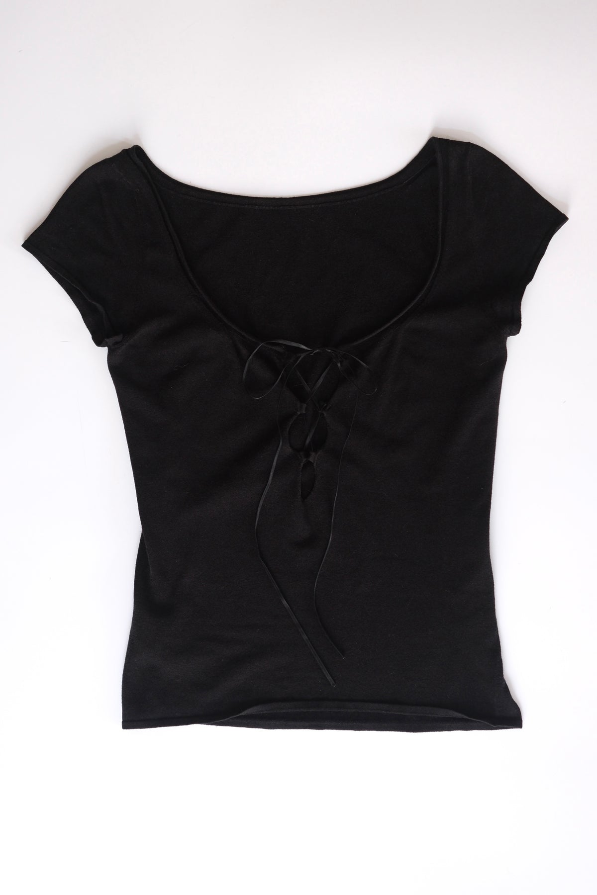 Gucci by Tom Ford black cap sleeve front-tie knitted top
