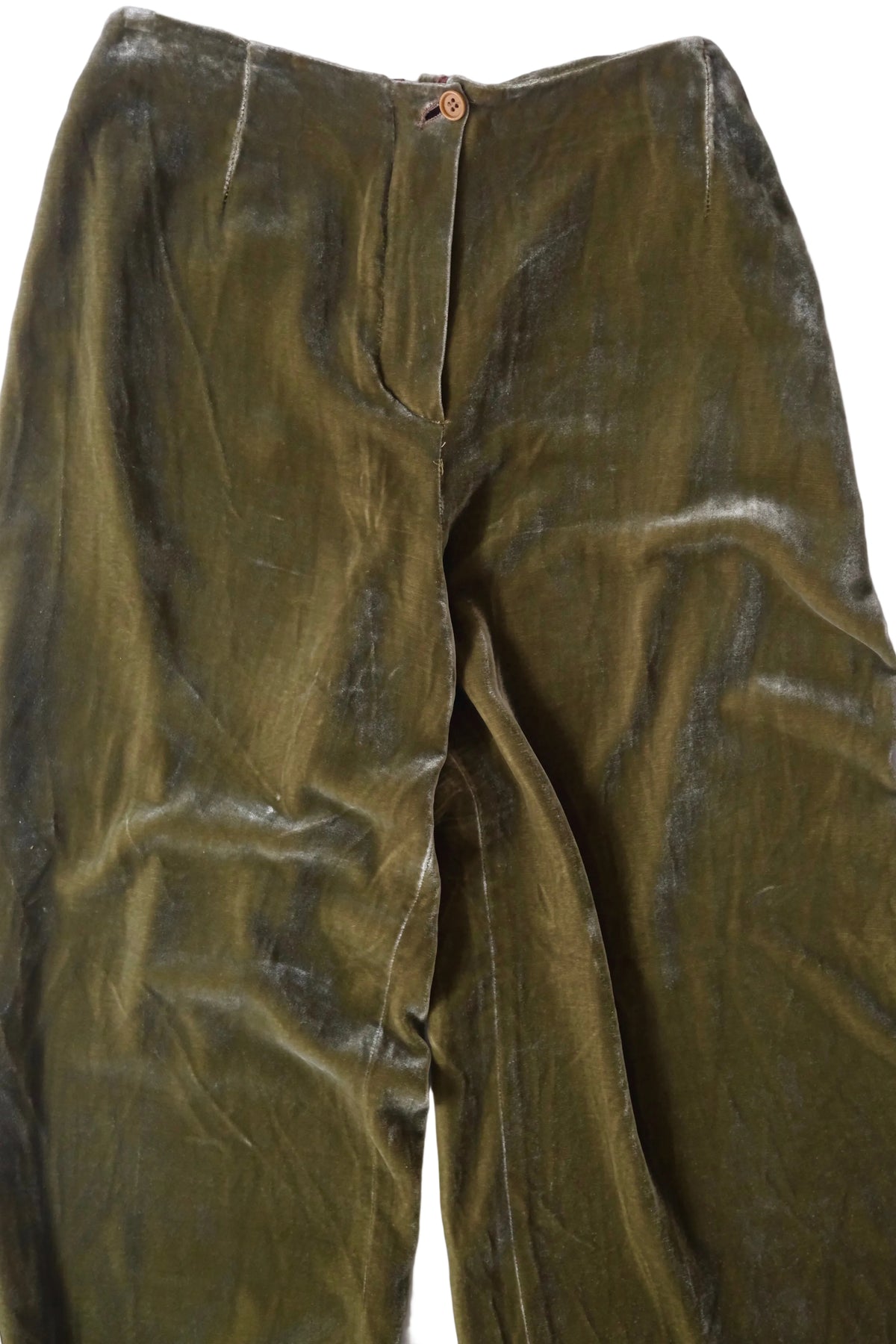 Emporio Armani olive green crushed velvet wide leg trousers