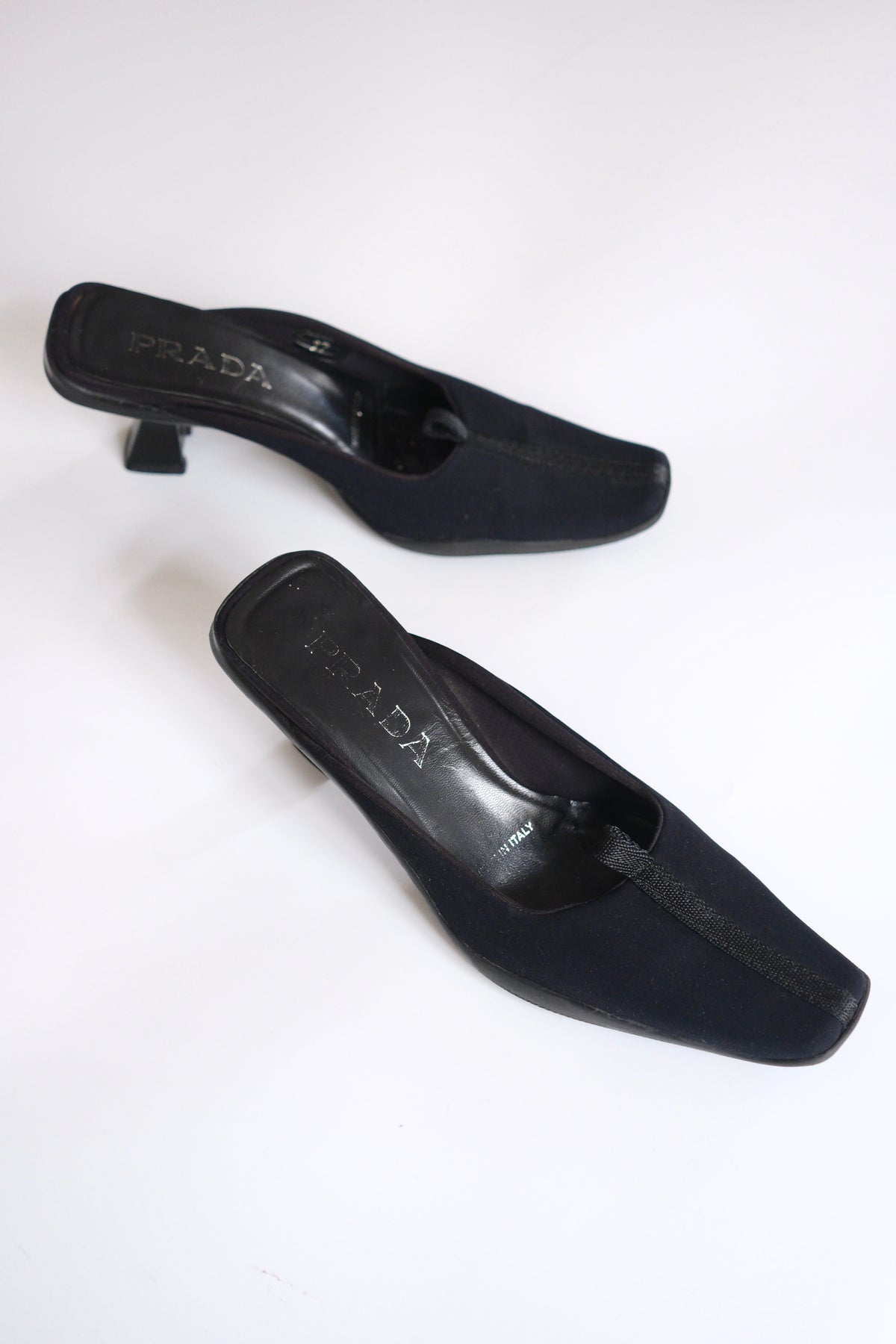 Prada FW 1999 midnight blue heeled mules