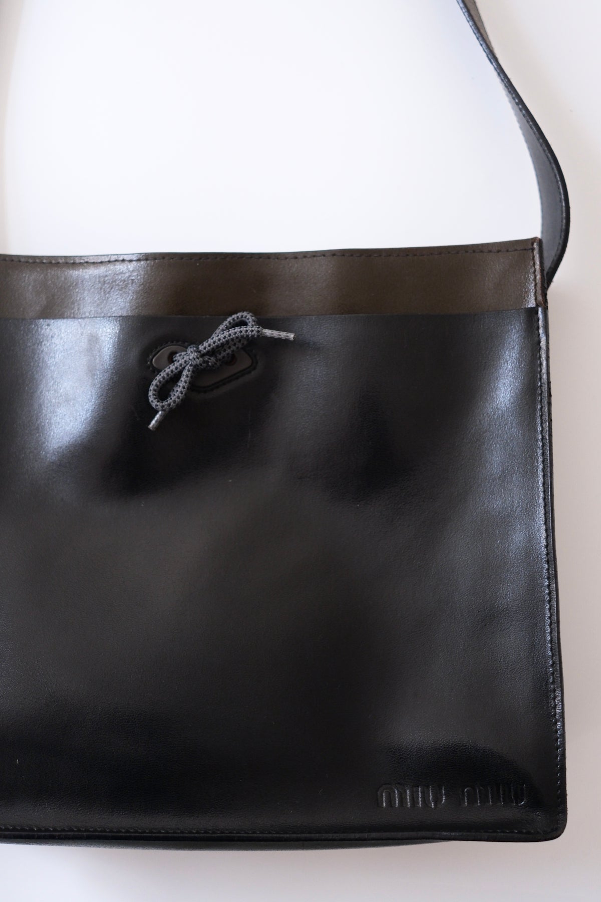 Miu Miu FW 1999 large khaki black leather butterfly shoulder bag