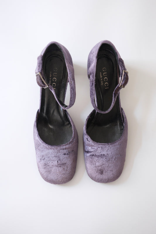 Gucci by Tom Ford light purple velvet mary jane pumps