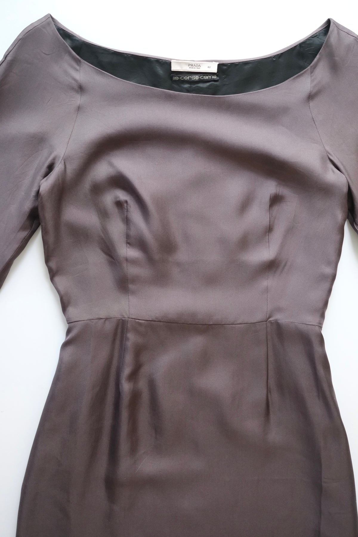 Vintage Prada 10corsocomo purple grey satin silk midi dress