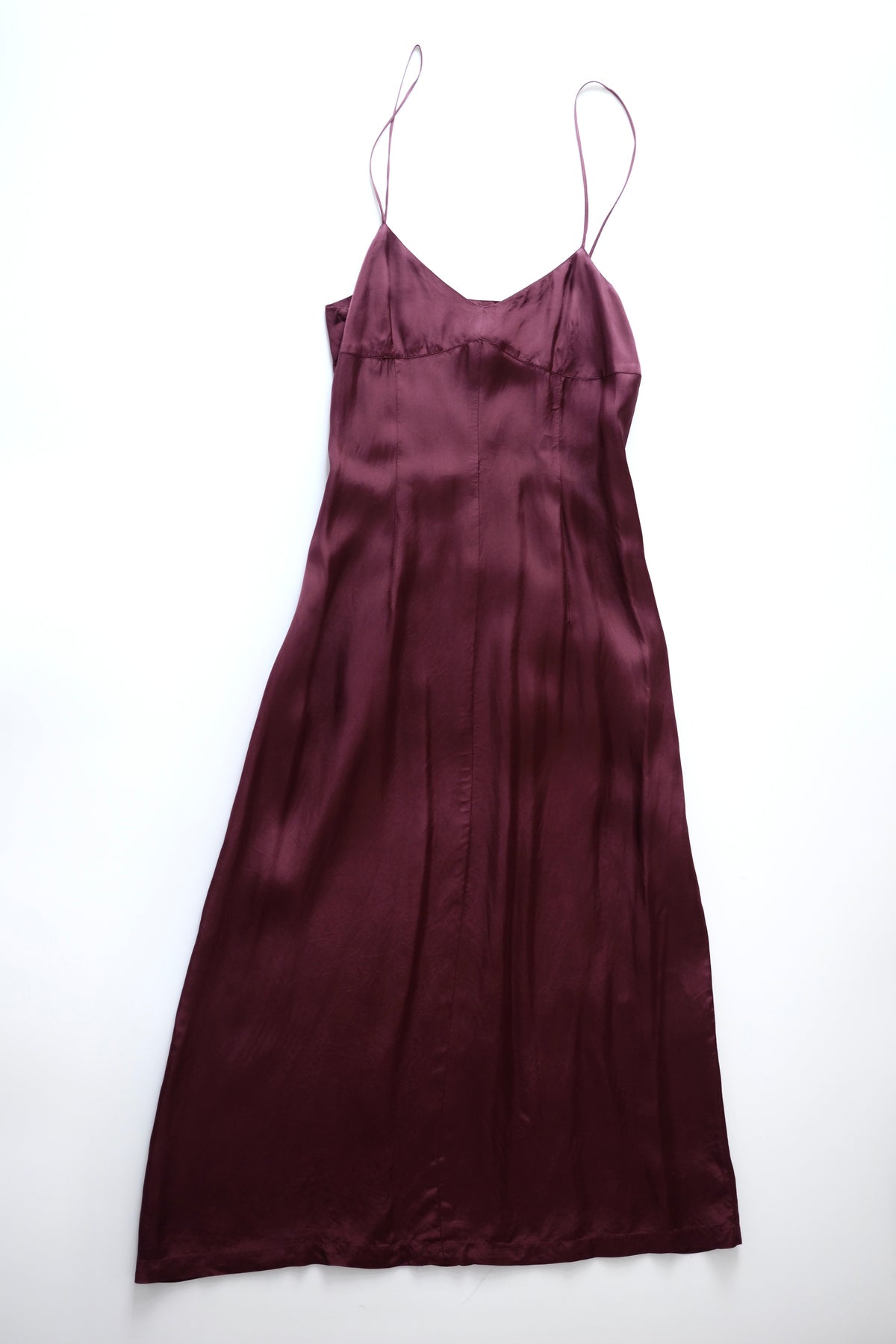 1990s Dries van Noten deep plum satin slip dress