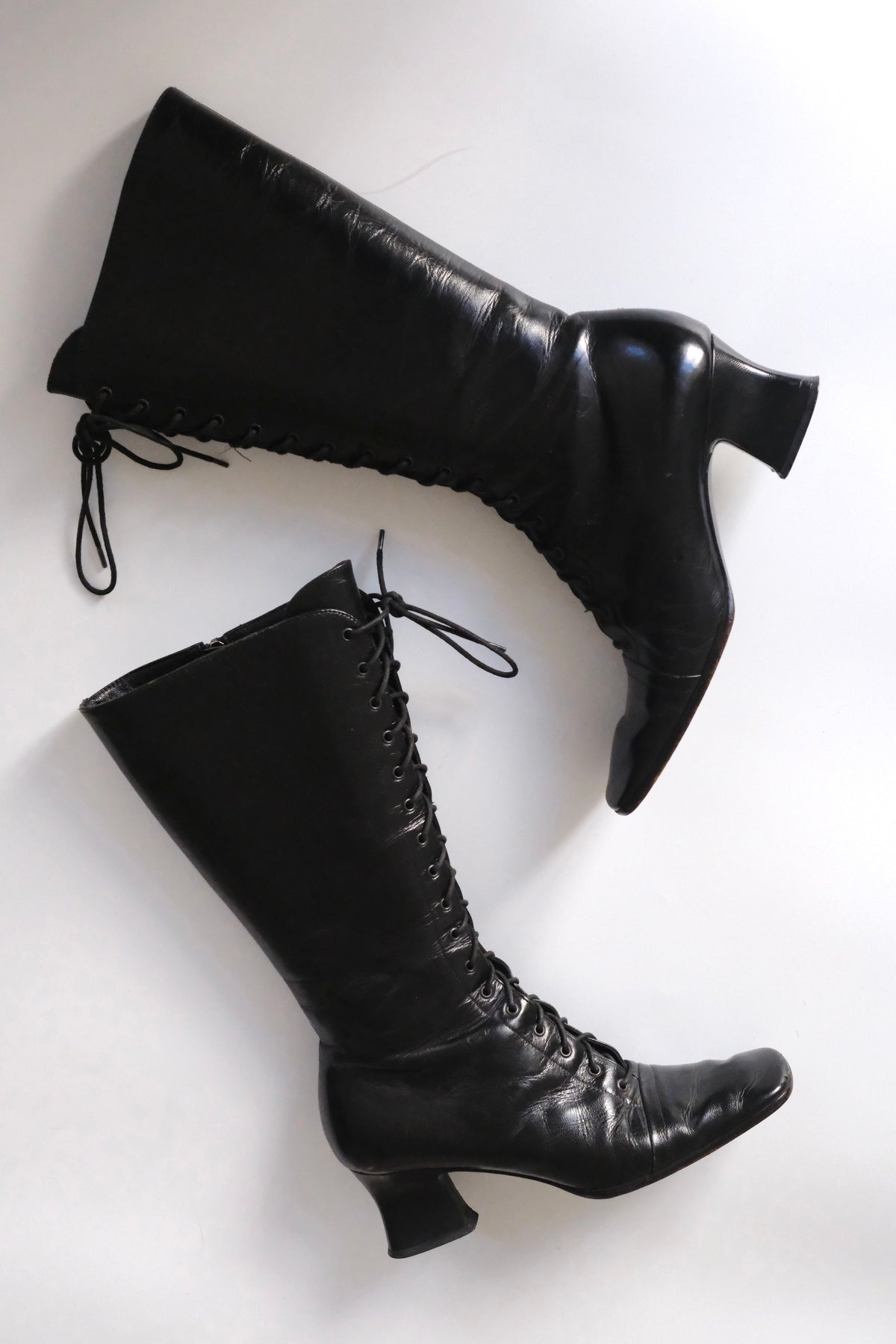 Prada FW 2001 victorian lace-up black leather boots