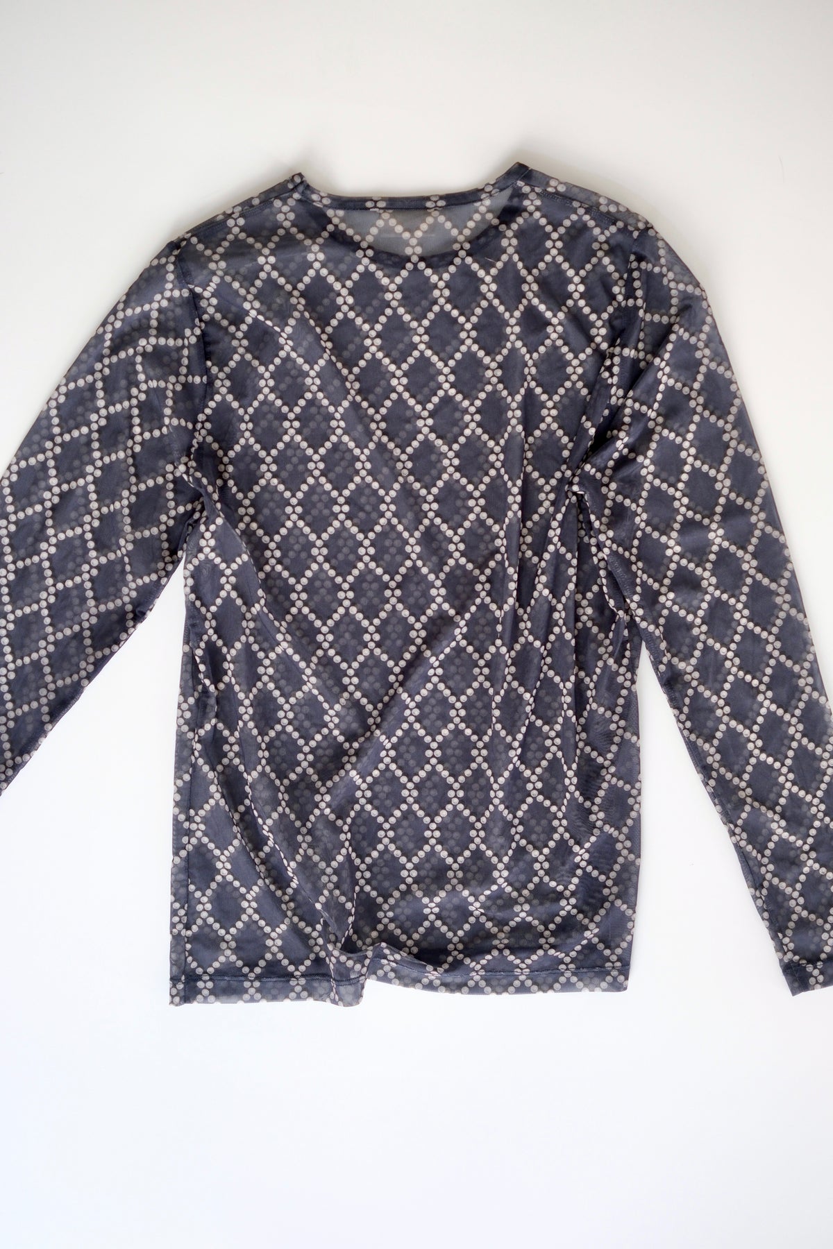 Dries van Noten navy blue diamond print mesh top