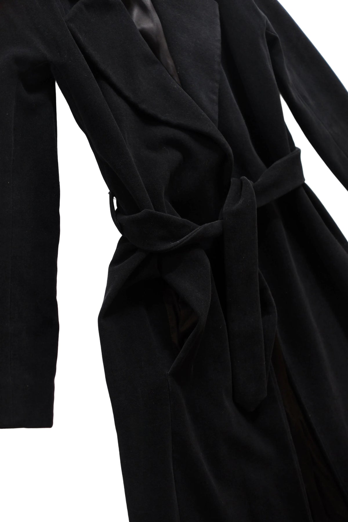 Dries van Noten long black wool velvet wrap coat