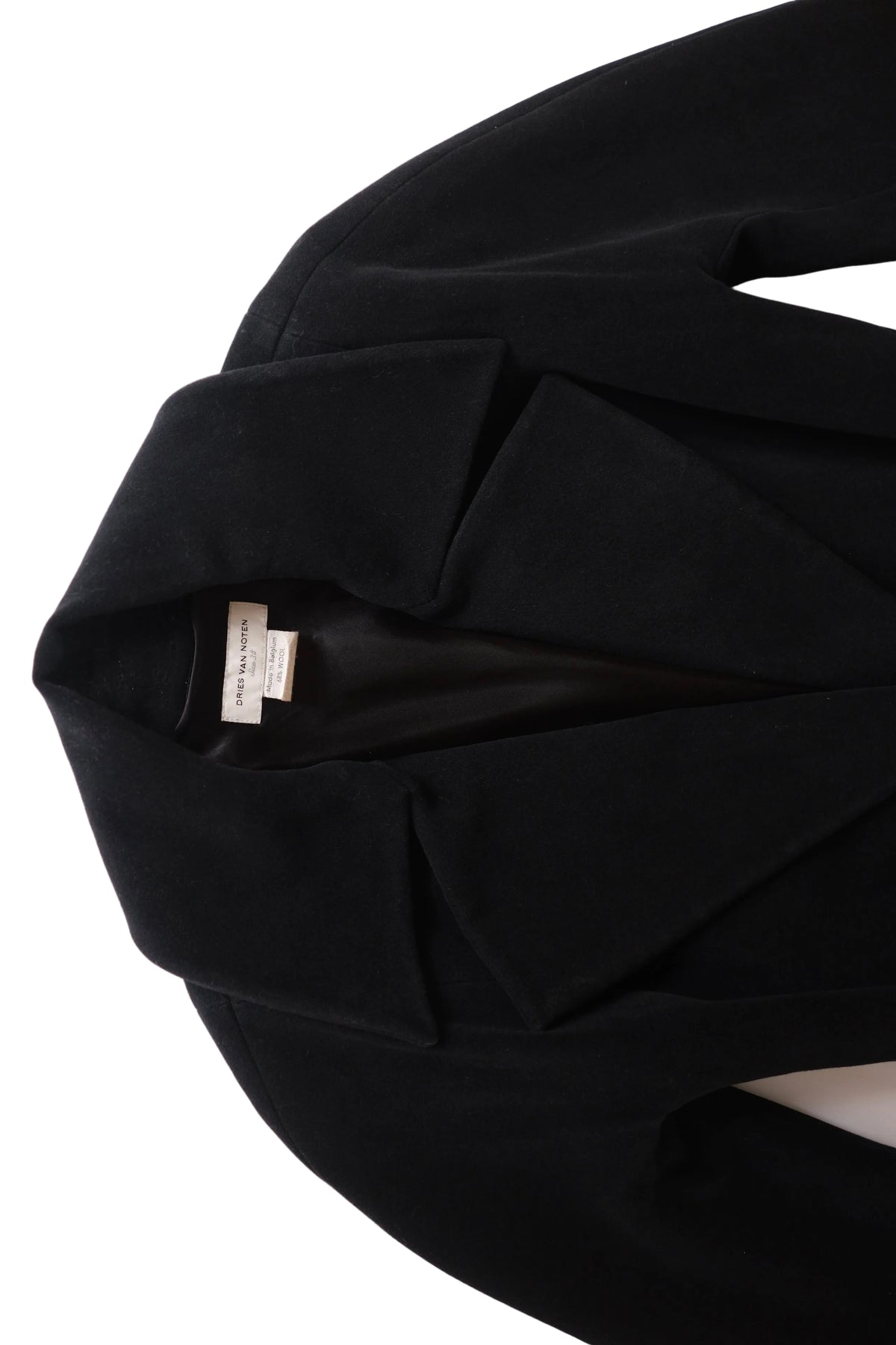 Dries van Noten long black wool velvet wrap coat