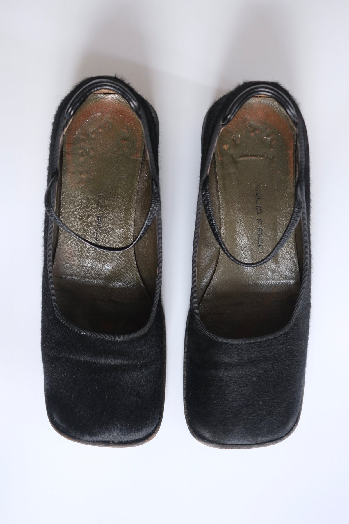 Gianfranco Paoli black ponyhair square toe mary jane flats