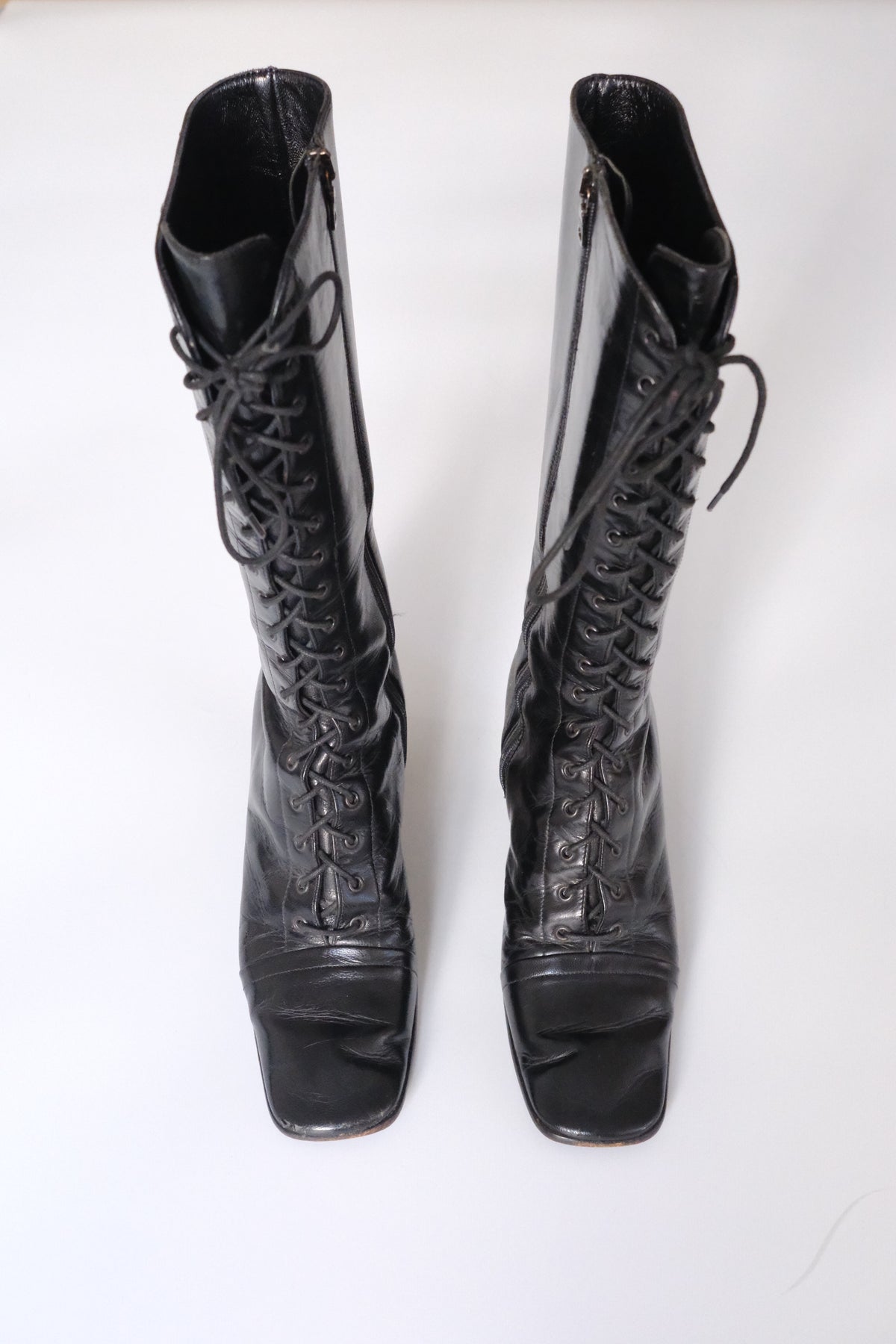 Prada FW 2001 victorian lace-up black leather boots