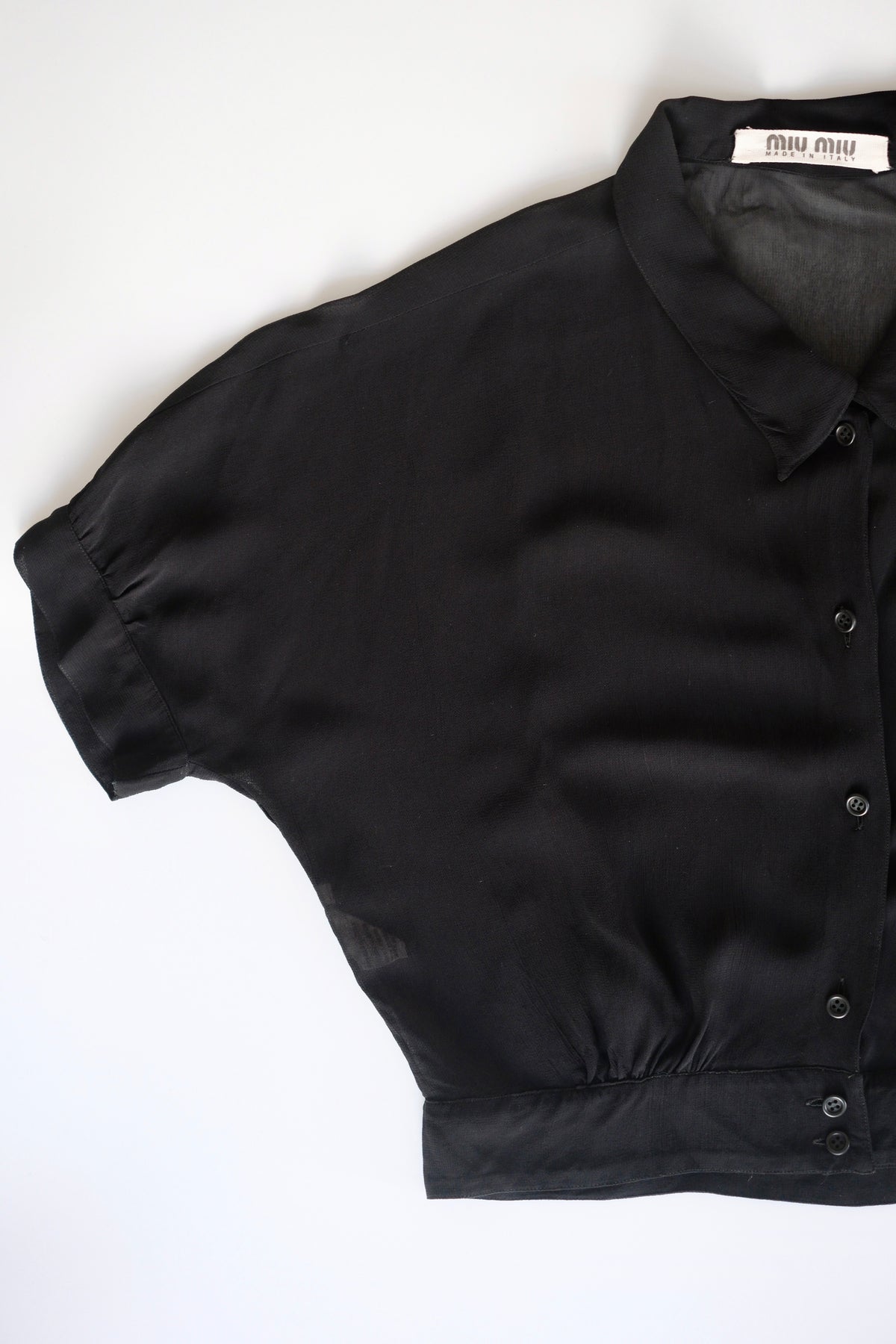 Miu Miu SS 1995 sheer black cropped button-up shirt