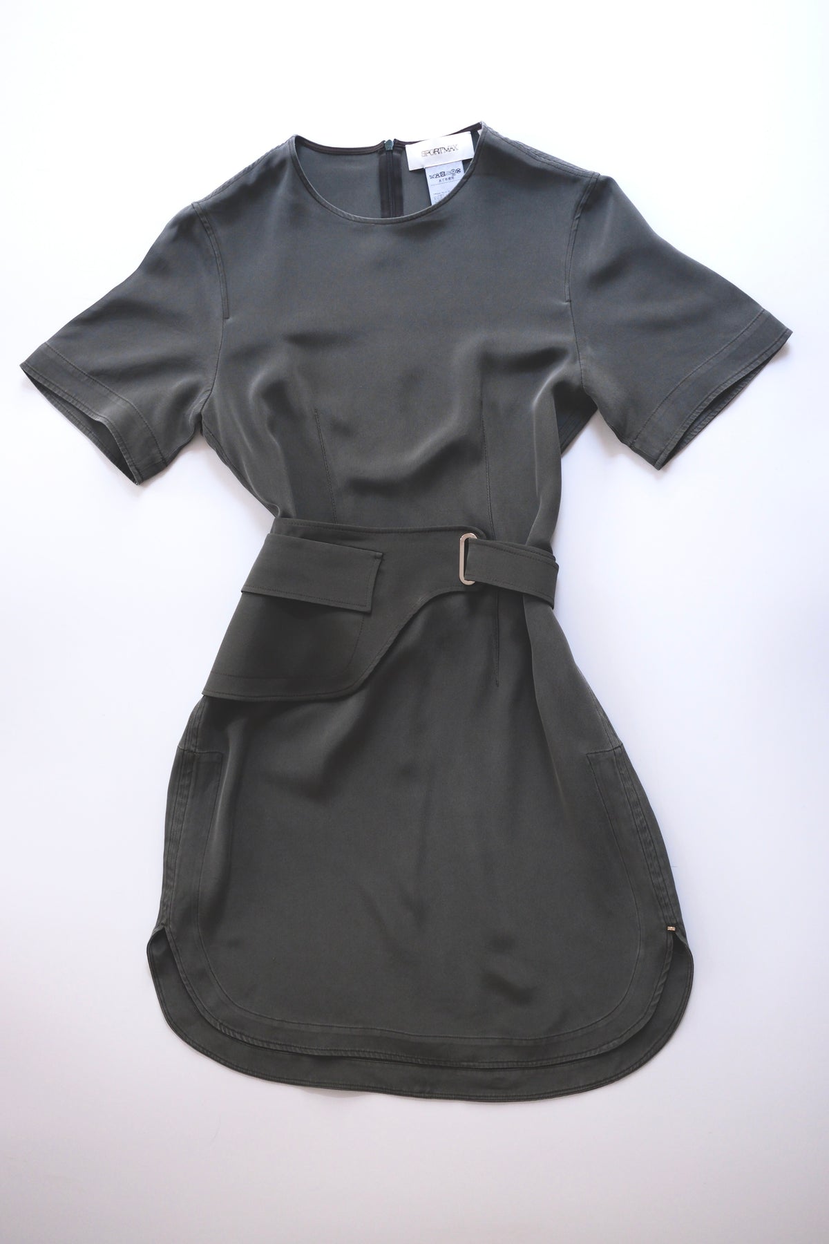 Sportmax khaki shortsleeved silk shift dress