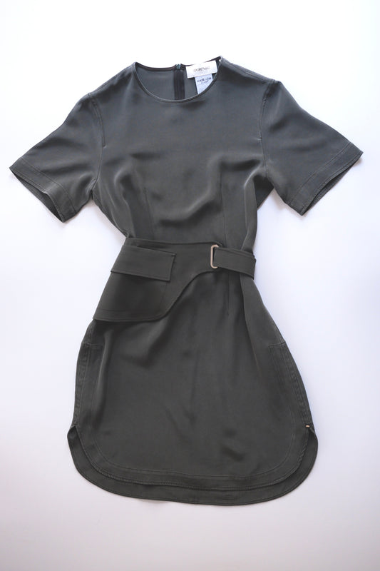 Sportmax khaki shortsleeved silk shift dress