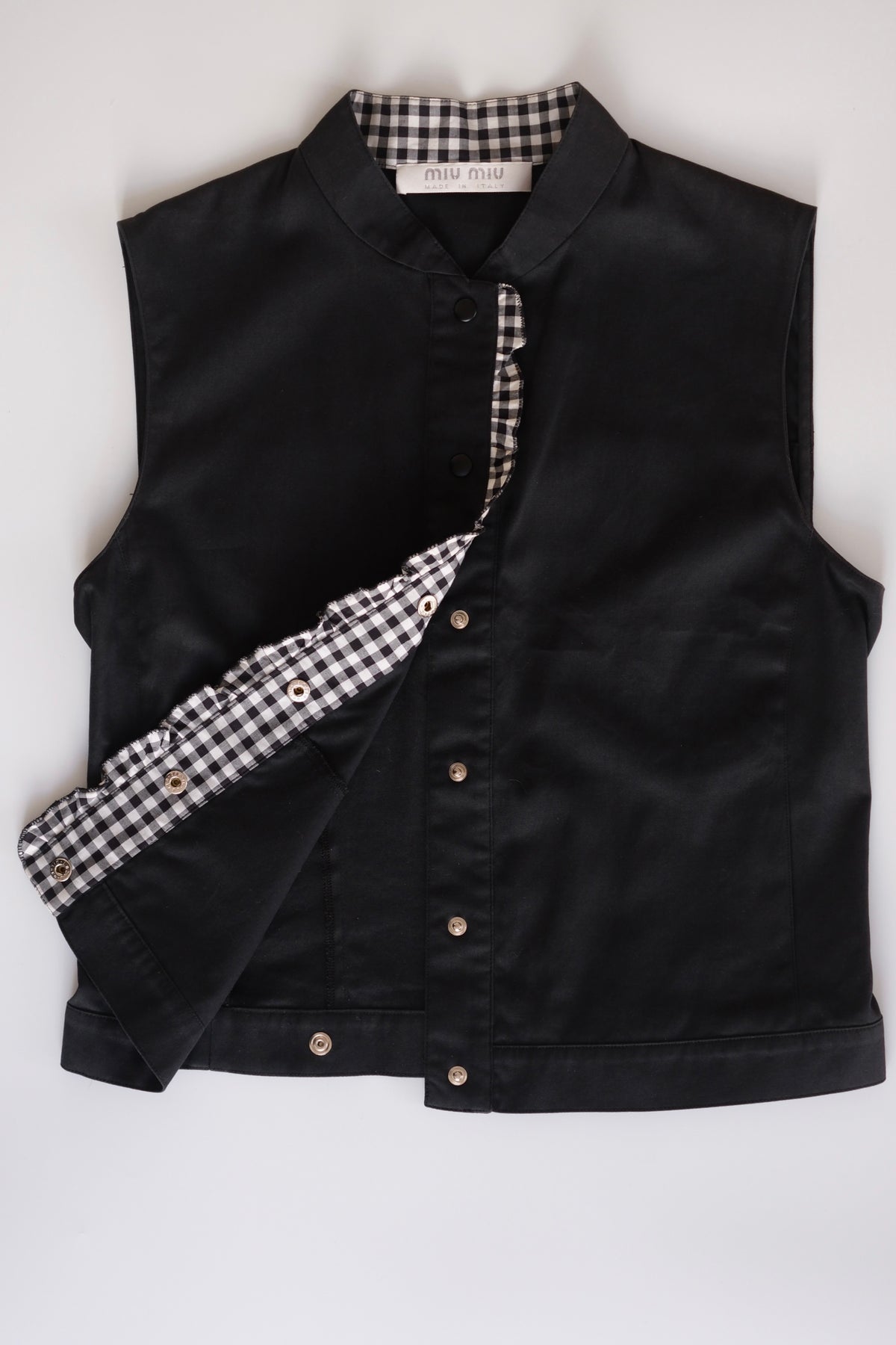 Miu Miu SS 2000 black button-up vest with gingham detailing