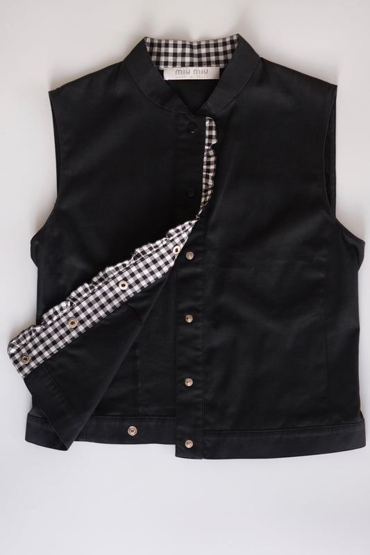 Miu Miu SS 2000 black button-up vest with gingham detailing